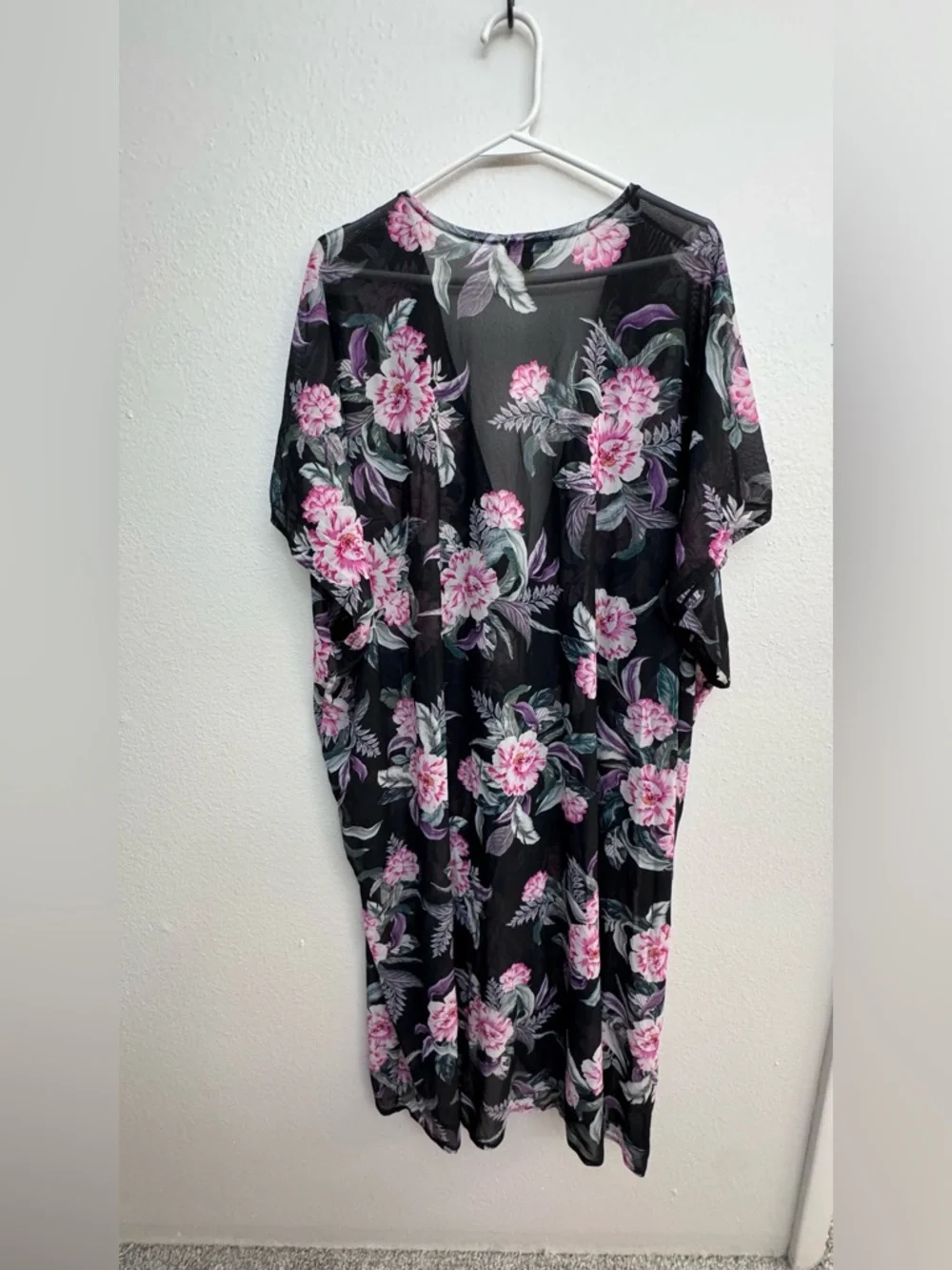 torrid Black Floral Swim Coverup with Pink and Lavender Blooms - Size 3/4